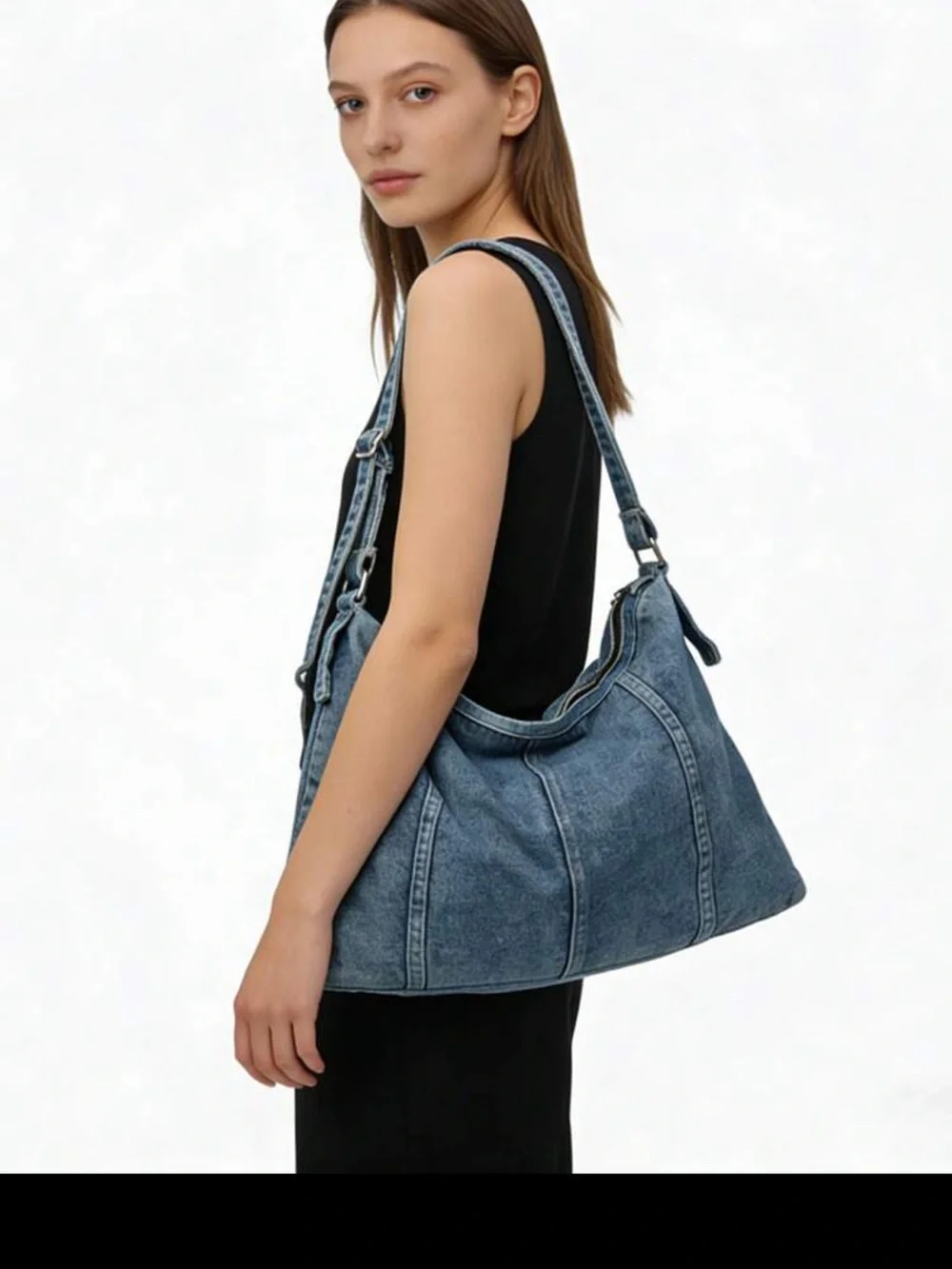 Denim Shoulder Hobo Bag - Blue - Picture 6 of 6